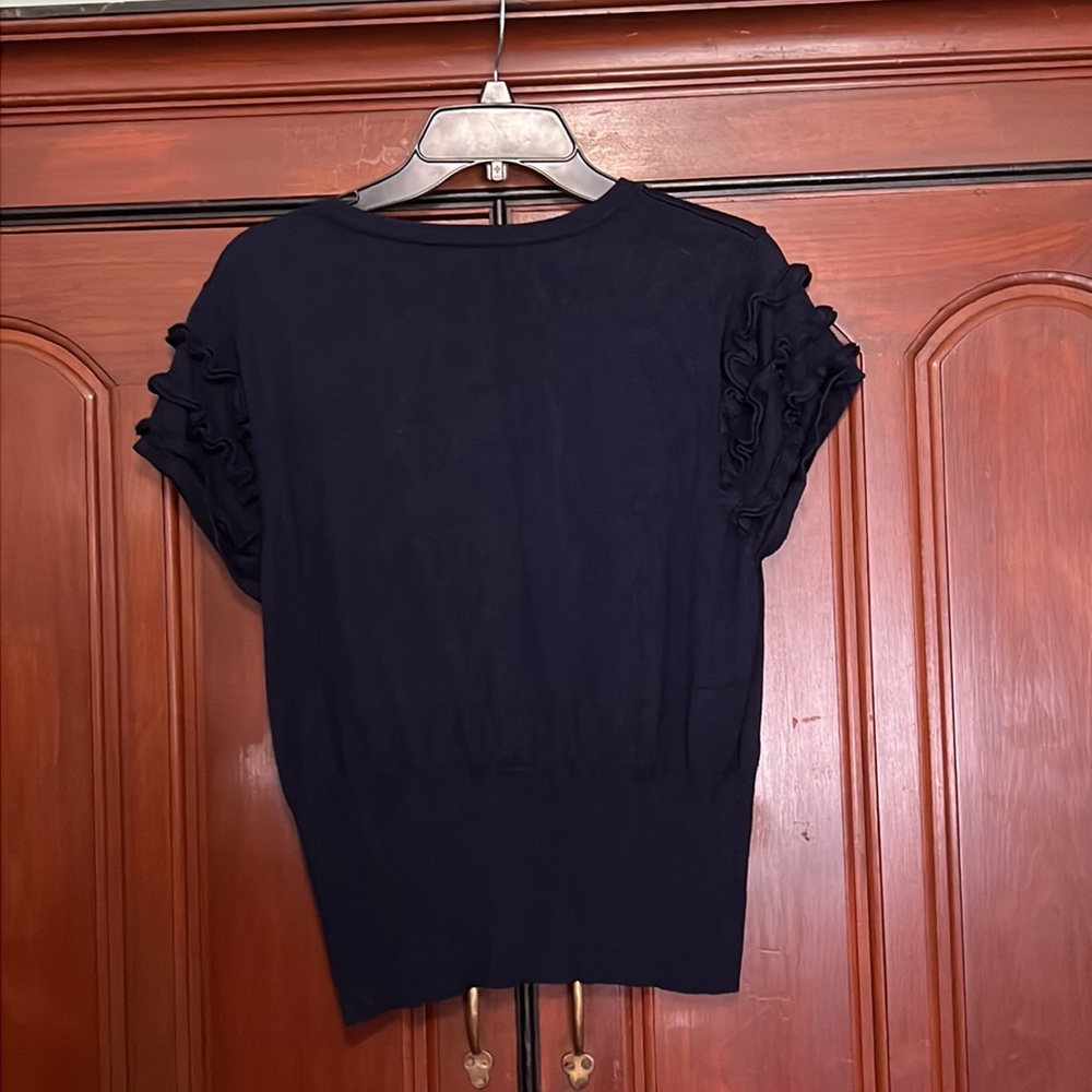 Willi Smith Blue Button Down Ruffled Short Sleeve… - image 4